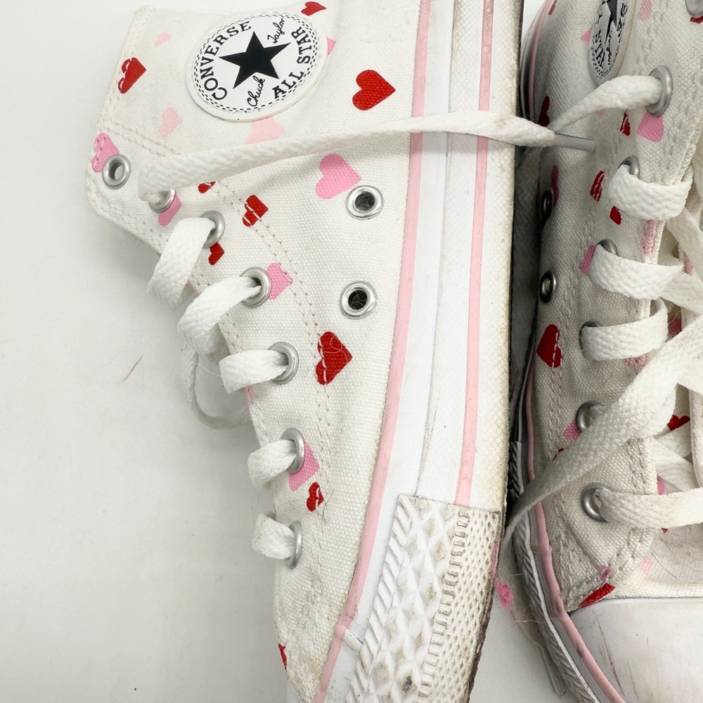 Converse Kids' White and Pink Heart Sneakers